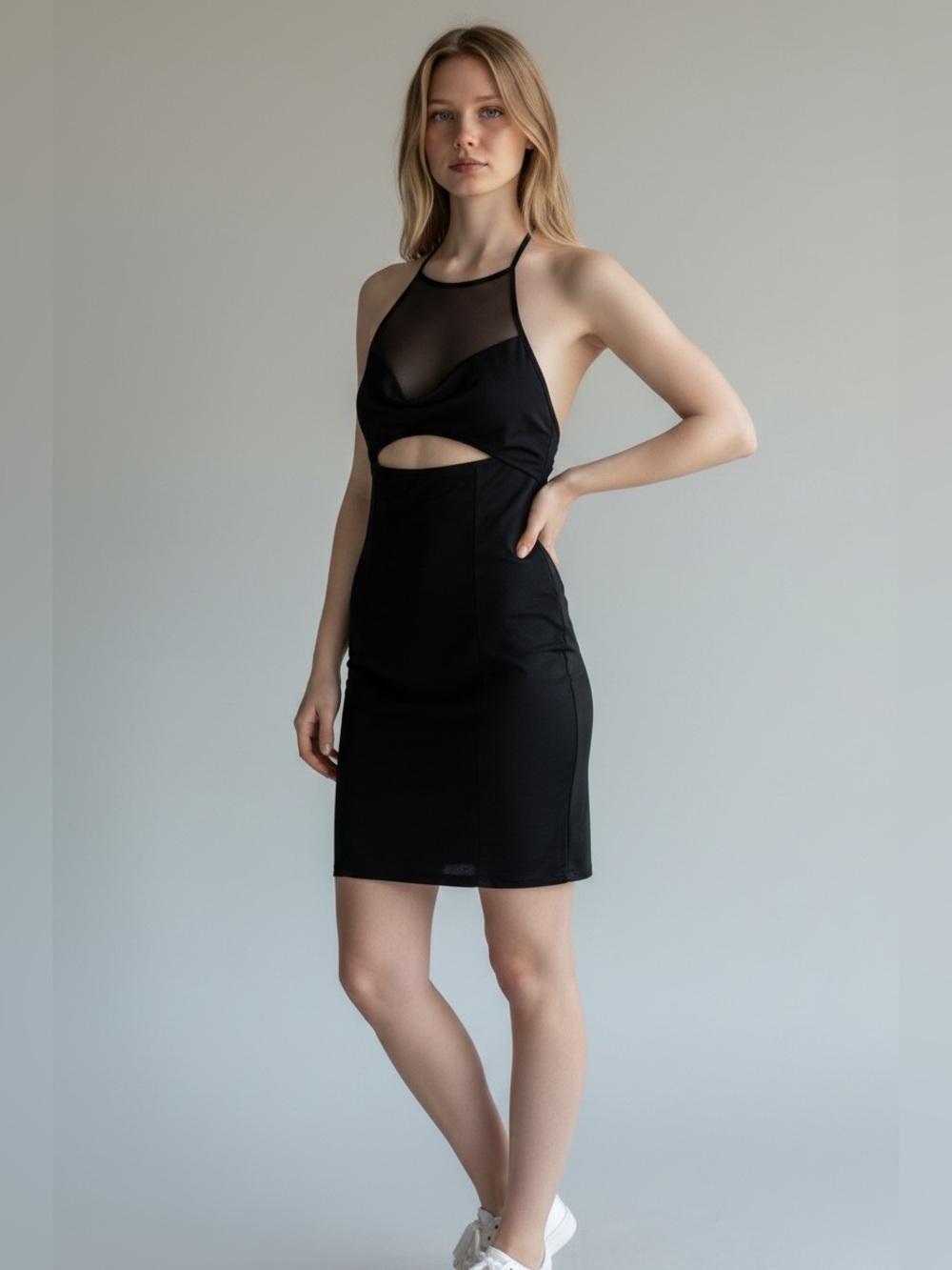 ASOS Design Black Mesh Trim Mini Dress Size 12 NWT